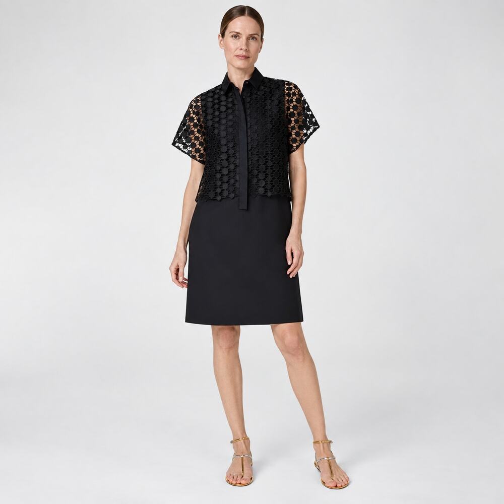 Akris Punto Kaleidoscope Dot Guipure Overlay Shirtdress Black sz 10